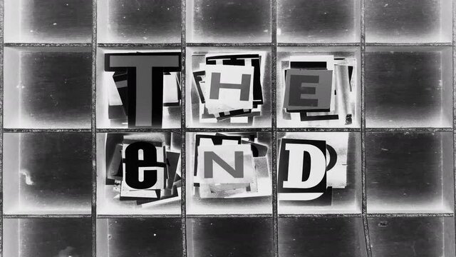 The End with paper letters  stop motion loop solarized monochrome 
