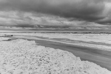 Frozen Snow Covered Beach on the Coast of Latvia on the Baltic Sea