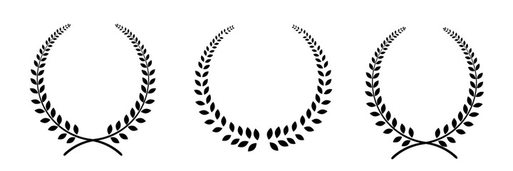 Set of black circular foliate laurels branches
