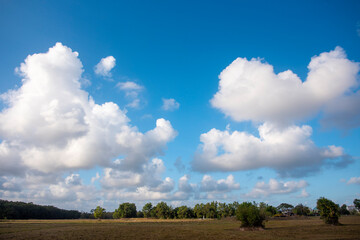 blue sky and white clouds.Freshness of the new day. Bright blue background. Relaxing feeling like being in the sky.