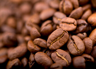 fried bright with smoky grains, coffee beans background