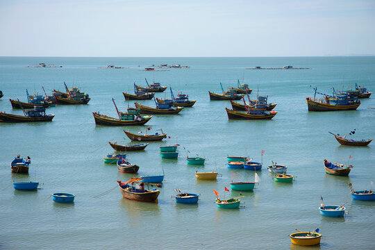 The South China Sea Is Covered With Fishing Boats. The Fishing Harbour Of Mui Ne