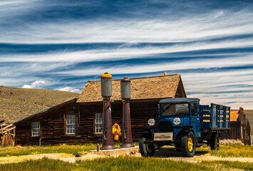 ghost town of abandoned houses in a old mining town in Bodie, California.