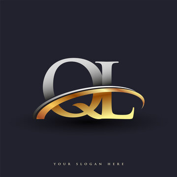 QL initial logo company name colored gold and silver swoosh design, isolated on white background. vector logo for business and company identity.