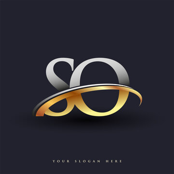 SO initial logo company name colored gold and silver swoosh design, isolated on white background. vector logo for business and company identity.