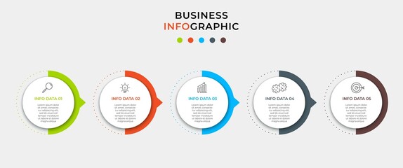 Business Infographic design template Vector with icons and 5 five options or steps. Can be used for process diagram, presentations, workflow layout, banner, flow chart, info graph