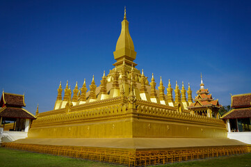 Phathatluang is a gold cover large Buddhist stupa and be the most important nation monument. vientiane. Laos