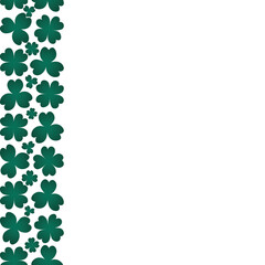 Clover. Green plant. Seamless vertical border. Trefoil and four-leafed. Repeating vector pattern. Saint Patrick Day. A leaf that brings good luck. Isolated colorless background. Flat style. 