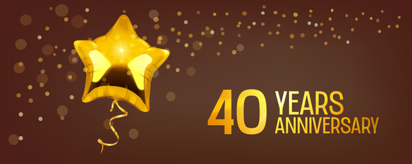 40 years anniversary vector logo, icon. Graphic element with golden color balloon