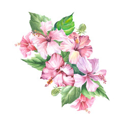 watercolor bouquet of pink roses