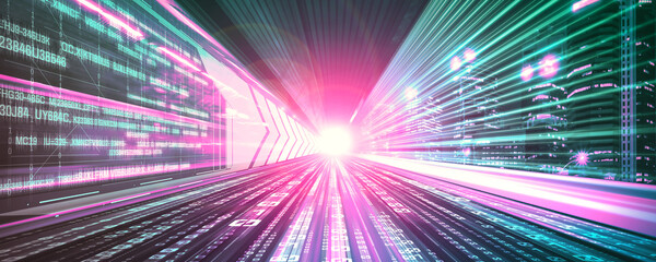 Digital data flow on road with motion blur to create vision of fast speed transfer . Concept of future digital transformation , disruptive innovation and agile business methodology .
