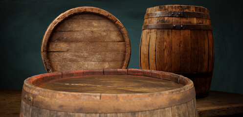 Fototapeta premium Barrels in the wine cellar, Porto, Portugal