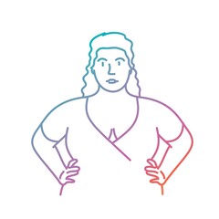 Vector illustration of confident plump woman holds her hands on her hips. Colored line.