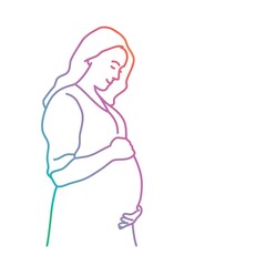 Fototapeta premium Vector illustration of pregnant woman stroking her belly. Colored line.