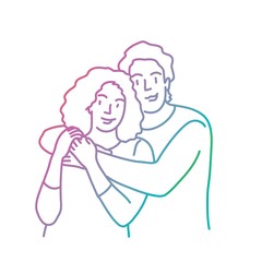 Happy couple embracing. Colored line. Vector illustration.
