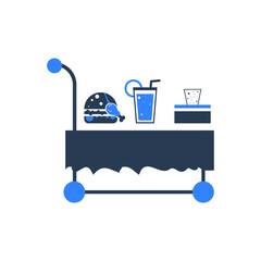 Delivery table icon, restaurant food delivery table icon. Table with wheel, moving table icon.