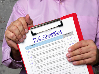  Financial concept meaning Dangerous Goods D.G Checklist with phrase on the sheet.