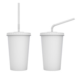 Clay render of drink cup with straw - 3D illustration
