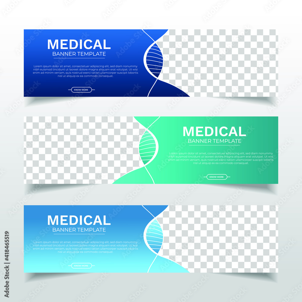 Wall mural health medical web banner with place for photo. horizontal layout template. business ad banner. vect