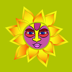 God Surya or sun in Indian folk art Pinguli style. for textile printing, logo, wallpaper