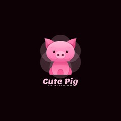 Vector Logo Illustration Cute Pig Gradient Colorful Style.