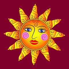 God Surya or sun in Indian folk art Pinguli style. for textile printing, logo, wallpaper