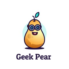 Vector Logo Illustration Pear Gradient Line Art Style.