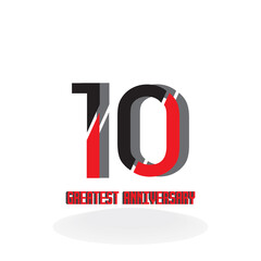 10 Years Anniversary Red Color Vector Template Design Illustration