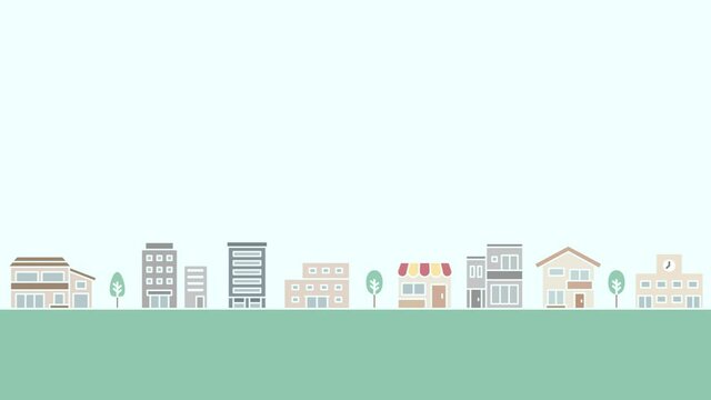 街並みのループアニメーション　背景　動画　イラスト　町並み　風景　都市　住宅