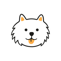 Cute Pomeranian Spitz face. German spitz dog head icon. Hand drawn isolated vector illustration in doodle style on white background