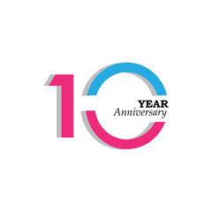 10 Years Anniversary Celebration Blue and Pink Color Vector Template Design Illustration