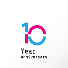 10 Years Anniversary Celebration Blue and Pink Color Vector Template Design Illustration
