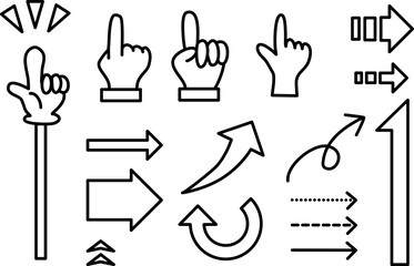 ポイントを際立たせる指差しと矢印-白