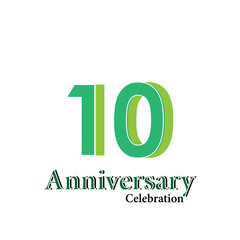 10 Years Anniversary Celebration Green Color Vector Template Design Illustration