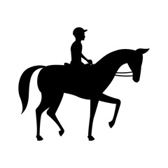 black silhouette design with isolated white background ofjockey and horse
