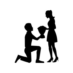 black silhouette design with isolated white background of man send flowers to girlfriend
