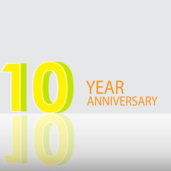 10 Years Anniversary Celebration Yellow Color Vector Template Design Illustration