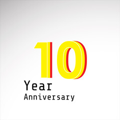 10 Years Anniversary Celebration Yellow Color Vector Template Design Illustration