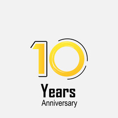 10 Years Anniversary Celebration Yellow Color Vector Template Design Illustration
