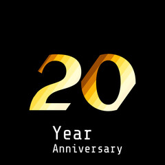 20 Years Anniversary Celebration Gold Black Background Color Vector Template Design Illustration