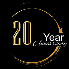 20 Years Anniversary Celebration Gold Black Background Color Vector Template Design Illustration