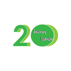 20 Years Anniversary Celebration Green Color Vector Template Design Illustration