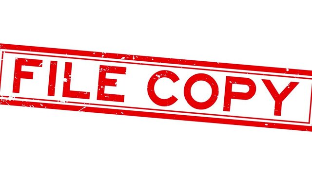 Grunge red file copy word square rubber seal stamp zoom on white background