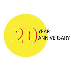 20 Years Anniversary Celebration Yellow Color Vector Template Design Illustration