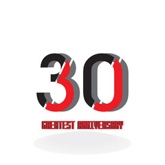 30 Years Anniversary Celebration Black Red Color Vector Template Design Illustration