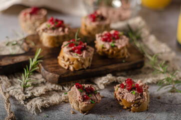 Homemade pate on heathy bread with cranberries