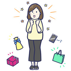 欲しいものいっぱいの女性のイラスト