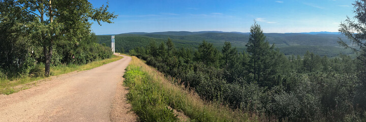 Memorial sign on the border of the Republic of Sakha (Yakutia) and the Amur region (Russia)