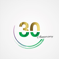 30 Years Anniversary Celebration Gold Green Color Vector Template Design Illustration