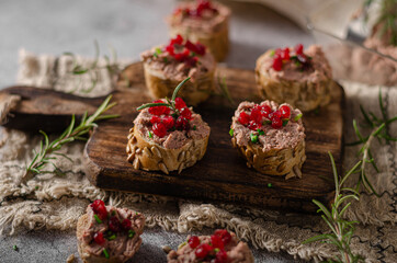 Homemade pate on heathy bread with cranberries
